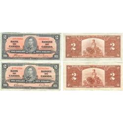 1937 Bank of Canada $2's-VF