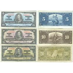 "1937 Bank of Canada $5, $10& $20VG/VF+"