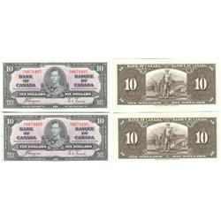 1937 Bank of Canada $10 Pair-Unc