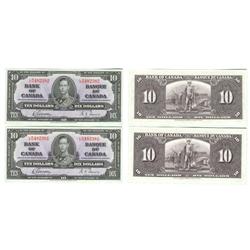 1937 Bank of Canada $10 Sequence Pair-Unc