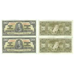 1937 Bank of Canada $20 Sequence Pair-Unc