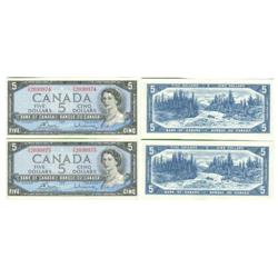 1954 Bank of Canada $5 Pair - Unc