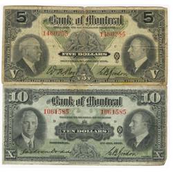 1935 Bank of Montreal $5 & $10-VG/F+