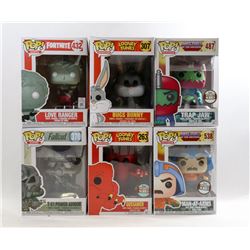 LOT OF 6 ASSORTED FUNKO POPS- VARIETY PACK;