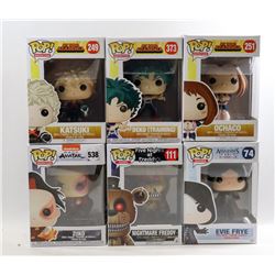LOT OF 6 ASSORTED FUNKO POPS- VARIETY PACK;