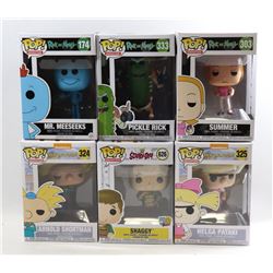 LOT OF 6 ASSORTED FUNKO POPS- ANIMATION VARIETY