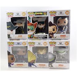 LOT OF 6 ASSORTED FUNKO POPS- GAMES VARIETY PACK;