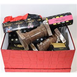 BOX FULL OF EMPTY WATCH BOXES & DISPLAY MOUNTS