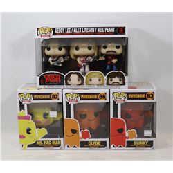 LOT OF 4 ASSORTED FUNKO POPS; PAC-MAN & RUSH