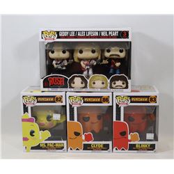 LOT OF 4 ASSORTED FUNKO POPS; PAC-MAN & RUSH