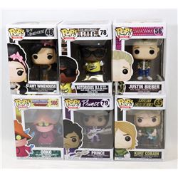 LOT OF 6 ASSORTED FUNKO POPS; VARIETY PACK;