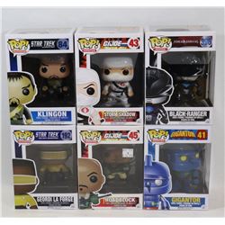 LOT OF 6 ASSORTED FUNKO POPS; VARIETY PACK;