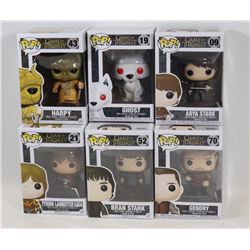 LOT OF 6 ASSORTED FUNKO POPS; GOT VARIETY PACK;