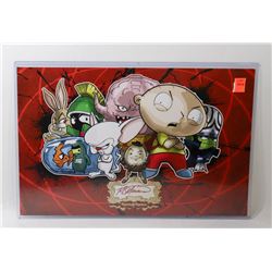 ANIMATED CARTOON VILLAINS POSTER SIGNED BY MARVIN