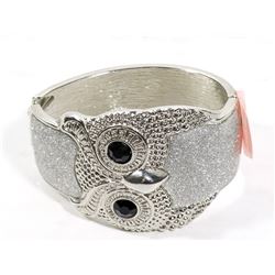 JEWEL ENCRUSTED OWL FACE CUFF STYLE BRACELET-
