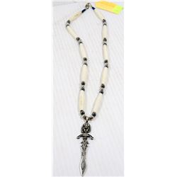 NATIVE ART BONE NECKLACE W/ SWORD PENDANT