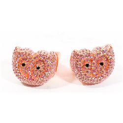 2 SWAROVSKI CRYSTAL PINK/ GOLD OWL RINGS