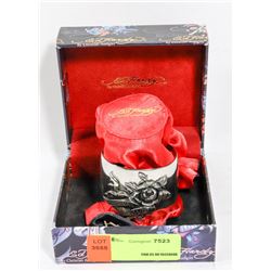 ED HARDY "ETERNAL LOVE" SILVER CUFF BRACELET IN