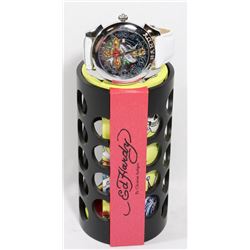 ED HARDY WHITE LEATHER BAND WRIST WATCH W/