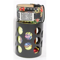 ED HARDY WIDE BLACK LEATHER JEWEL STUDDED WRIST