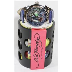 ED HARDY BLUE LEATHER BAND WRIST WATCH W/