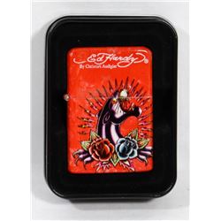 ED HARDY RED & BLACK PANTHER ZIPPO LIGHTER IN CASE