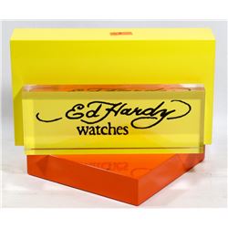 ED HARDY DISPLAY. ORANGE & YELLOW BRICKS W/