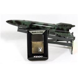 LOT OF 2 REFILLABLE LIGHTERS; BLACK ZIPPO PLAYBOY &