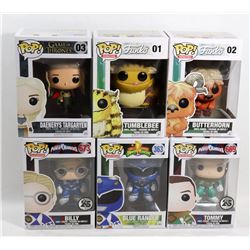 LOT OF 6 ASSORTED FUNKO POPS; VARIETY PACK