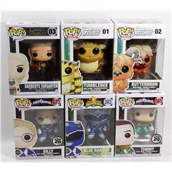 LOT OF 6 ASSORTED FUNKO POPS; VARIETY PACK