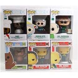 LOT OF 6 ASSORTED FUNKO POPS; VARIETY PACK