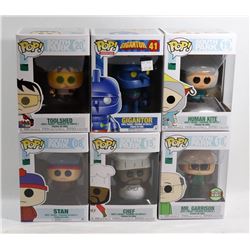 LOT OF 6 ASSORTED FUNKO POPS; VARIETY PACK