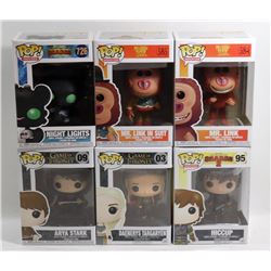 LOT OF 6 ASSORTED FUNKO POPS; VARIETY PACK