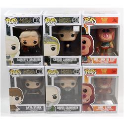 LOT OF 6 ASSORTED FUNKO POPS; VARIETY PACK
