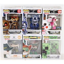 LOT OF 6 ASSORTED FUNKO POPS; GAMES VARIETY PACK