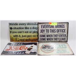 LOT OF 4 NEW TIN SIGNS