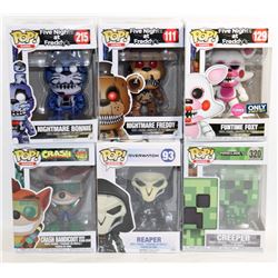 LOT OF 6 ASSORTED FUNKO POPS; GAMES VARIETY PACK