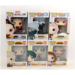 LOT OF 6 ASSORTED FUNKO POPS; ANIMATION VARIETY