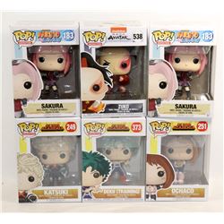 LOT OF 6 ASSORTED FUNKO POPS; ANIMATION VARIETY
