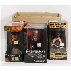 BOX OF 5 BOBBLE HEAD COLLECTIBLE FIGURES