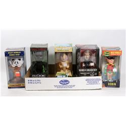 BOX OF 5 BOBBLE HEAD COLLECTIBLE FIGURES