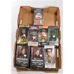 BOX OF 8 BOBBLE HEAD COLLECTIBLE FIGURES