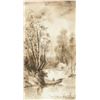 Image 1 : French Watercolor Landscape on Paper Framed