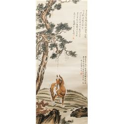 Pujin 1893-1966 Chinese Watercolor Horse