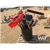 Image 1 : BARREL OF SNOW SHOVELS, RAKES, BROOM, SPADES