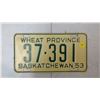 Image 1 : SASK. 1953, 37-391 LICENSE PLATE