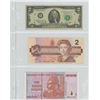 Image 1 : 3 BILLS - AMERICAN $2 - 1976, $2 CANADIAN - 1986, ZIMBABEW 5 BILLION
