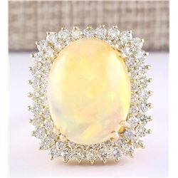 18.25 CTW Natural Opal And Diamond Ring In 18K Yellow Gold