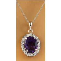 2.00 CTW Amethyst 18K White Gold Diamond Necklace