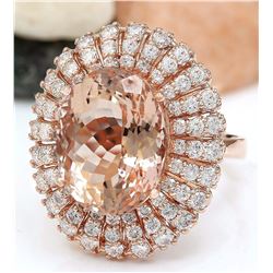 12.85 CTW Natural Morganite 18K Solid Rose Gold Diamond Ring